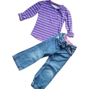 Cherokee Girls Purple Striped Top with‎ Jeans Outfit Size Toddler 4-5